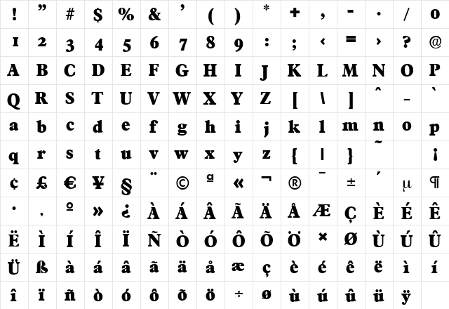 FranciscoSerial-Heavy Regular  glyph index