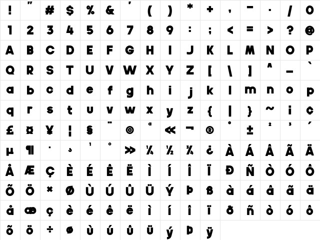 Gila Bold  glyph index