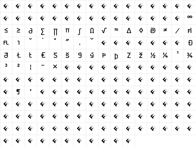 Jigger-RoundedFrontExp Regular  glyph index