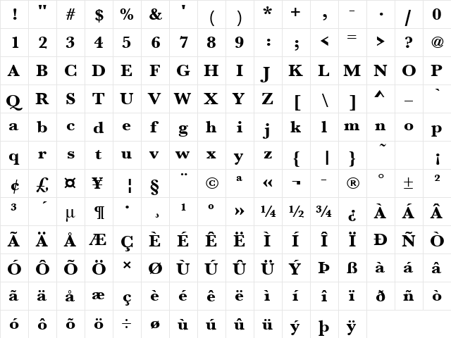 URWBaskerTExtBolWid Regular  glyph index