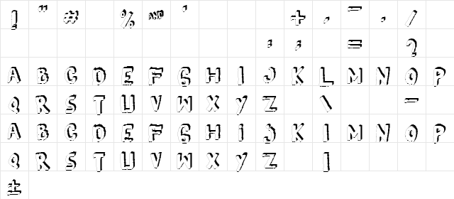 YES_3D Regular  glyph index