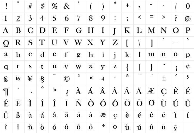 TFCaslonTen Medium  glyph index
