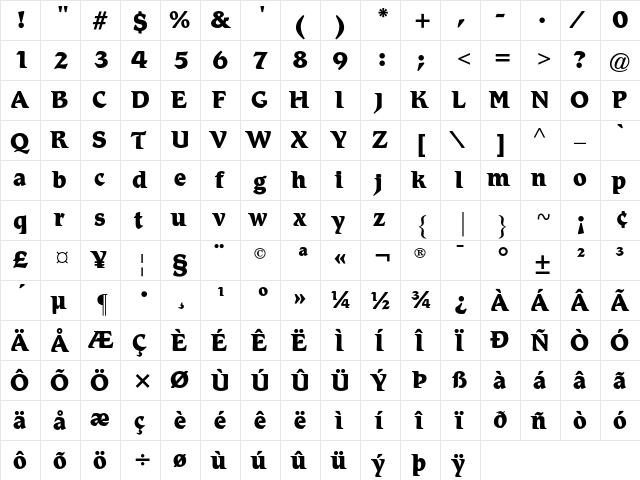 ATRomic Regular  glyph index