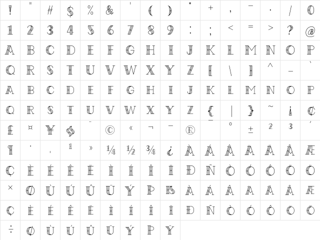 Codian October Nine Regular  glyph index