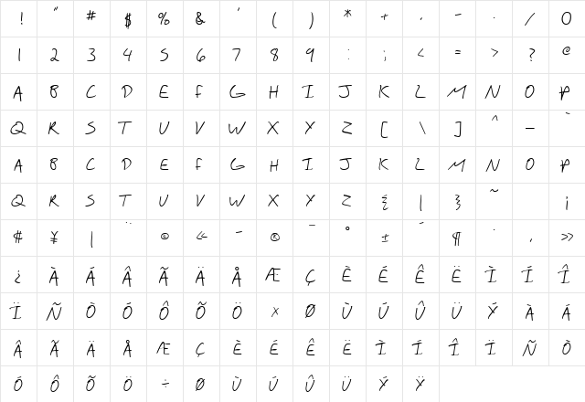 SF Scribbled Sans SC Regular  glyph index