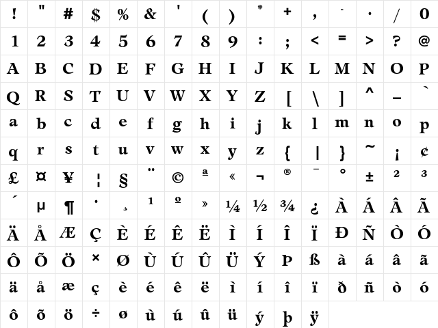 LeamingtonEF Bold  glyph index