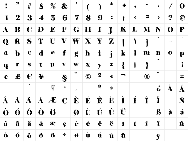 BaskervilleRandom-Black Regular  glyph index