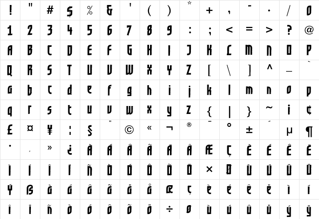 GrafiloneLLBold Regular  glyph index