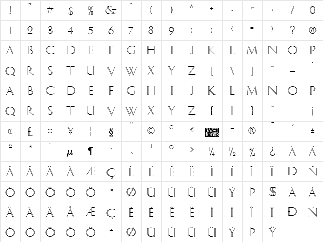 Socrates Regular  glyph index