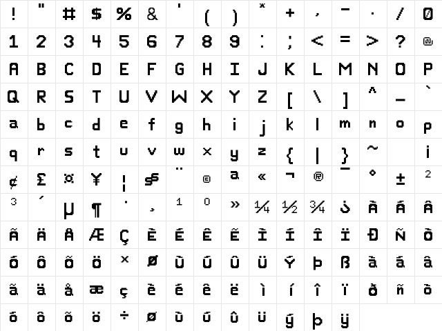SquimFont Medium  glyph index