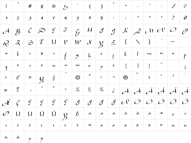 Flourish Normal  glyph index
