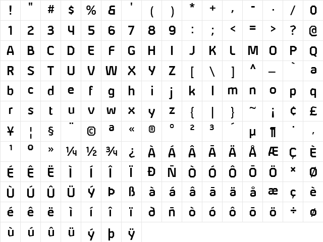 Alphii SemiBold Regular  glyph index