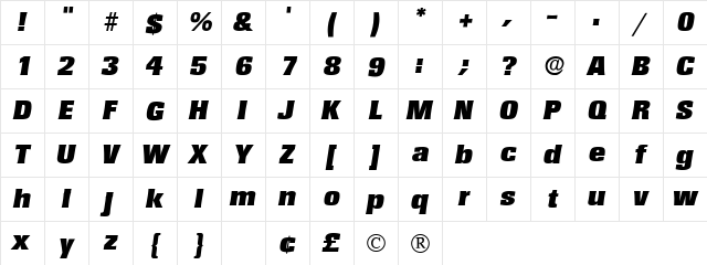 Variat Display SSi Italic  glyph index