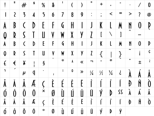 Bankir-Retro Regular  glyph index