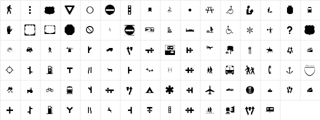 Roadgeek 2005 Icons Regular  glyph index