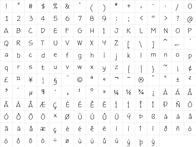 Draftsman  Casual F Regular  glyph index