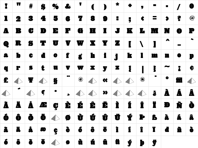 Giza Regular  glyph index