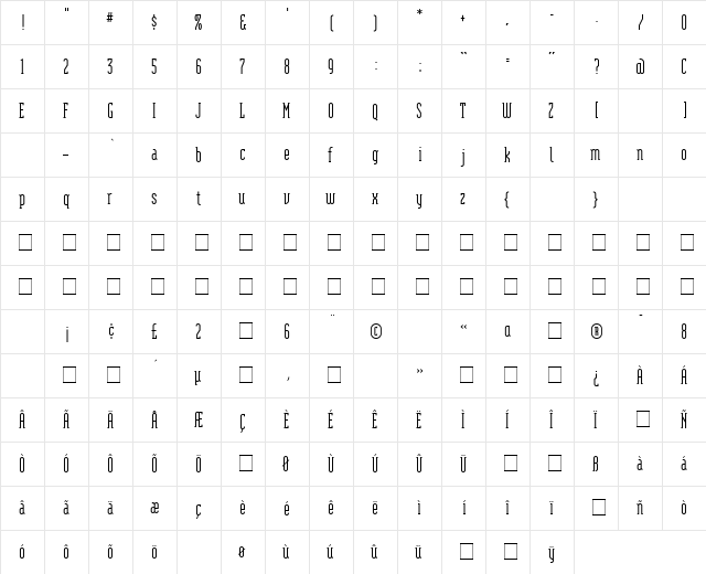 ModulaSerif Medium  glyph index