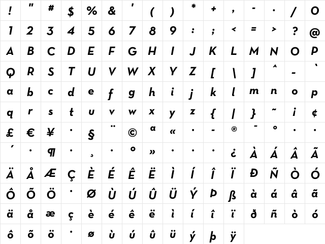 Neutra Text Alt Bold Italic  glyph index