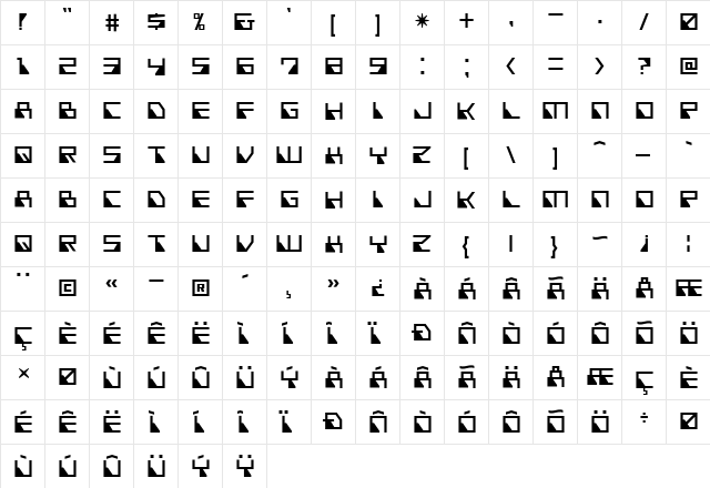Nonfiction Regular  glyph index