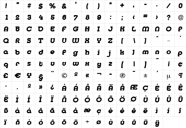 DesireeBecker-ExtraBold Italic  glyph index