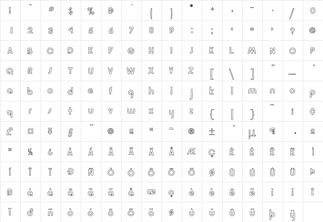 Sunnyvale Ho Regular  glyph index