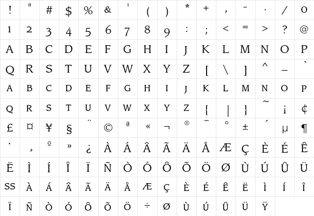 LeawoodSCEF-Book Regular  glyph index
