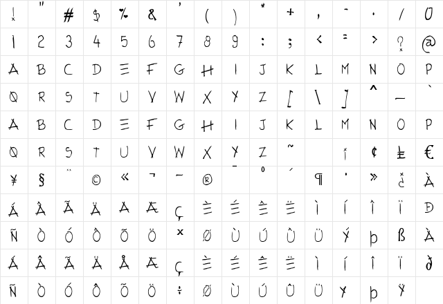 Tatida Versal  glyph index