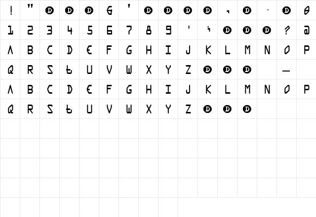 24Track Regular  glyph index