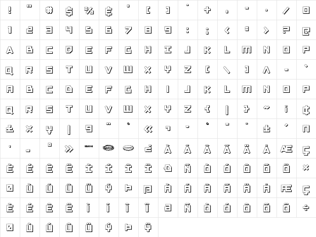 Obsidian Blade 3D Regular  glyph index