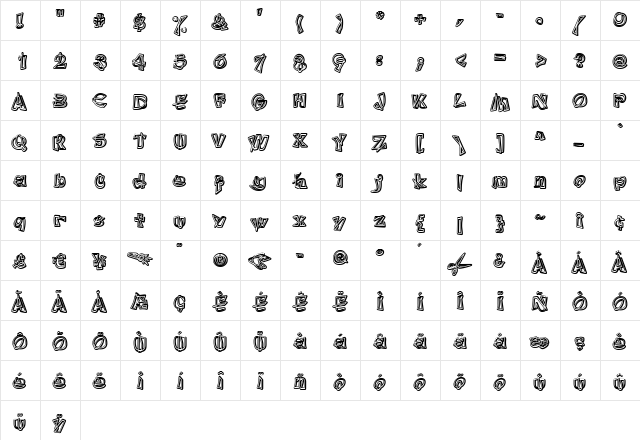 Erratic3D Medium  glyph index