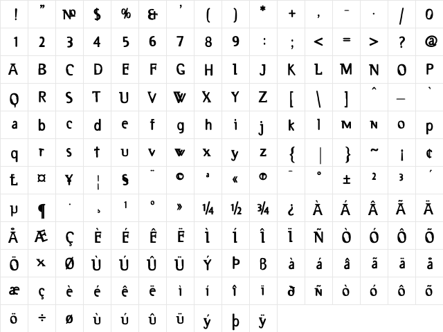 2RebelsDeux Black  glyph index