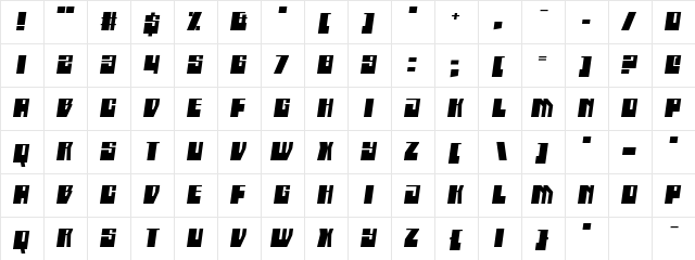 Boatycabiners Regular  glyph index