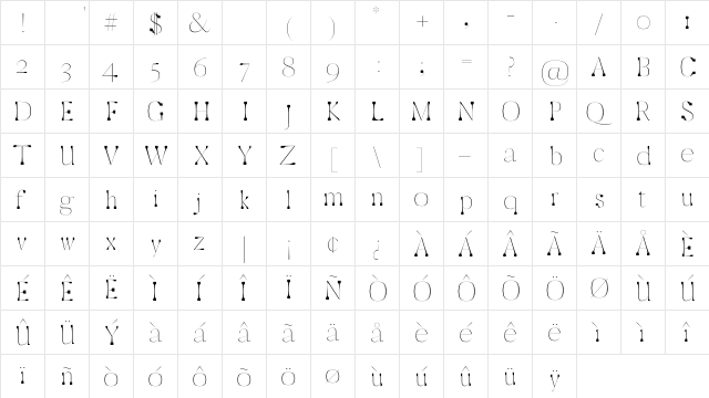 Zack Thin   glyph index