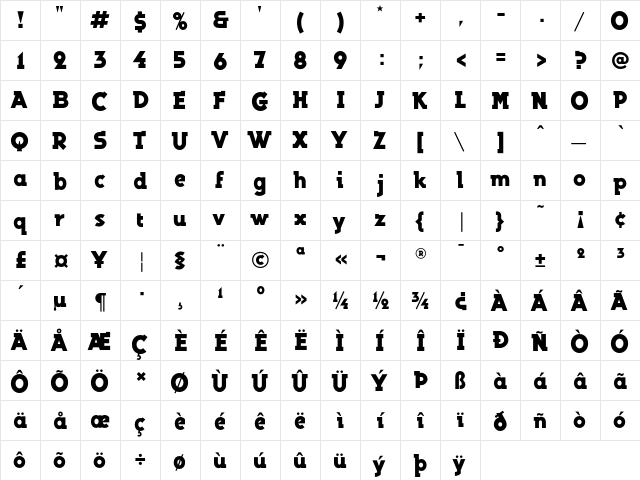 Bionic Regular  glyph index