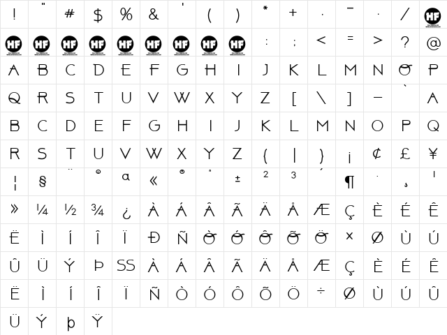 Above DEMO Regular  glyph index