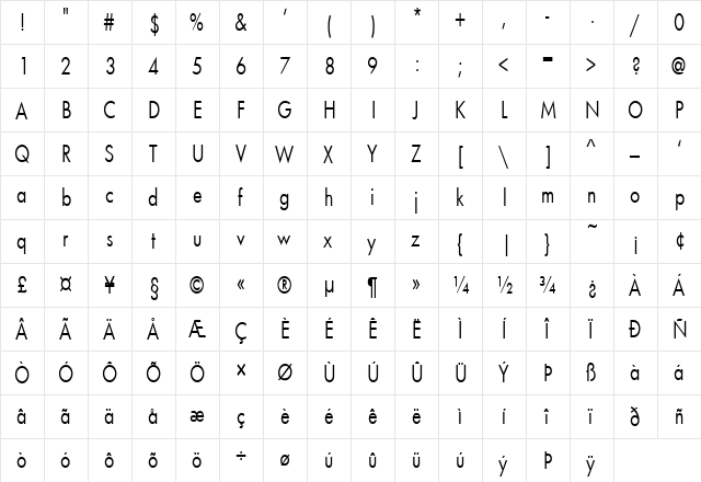 FZ BASIC 18 COND Normal  glyph index