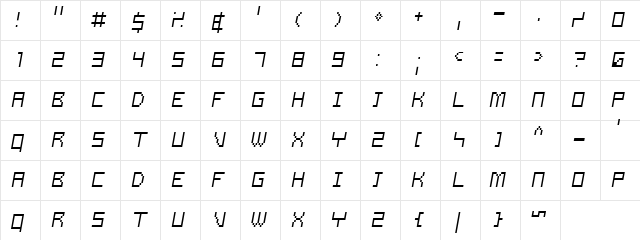 Samson ThinOblique  glyph index