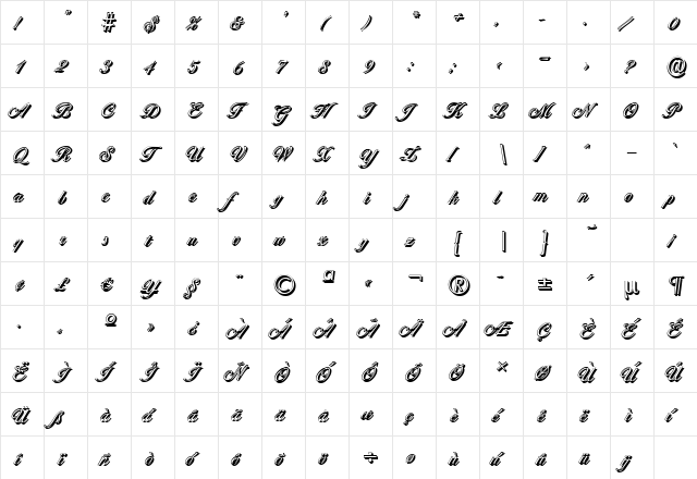 BallantinesShadow-Light Regular  glyph index