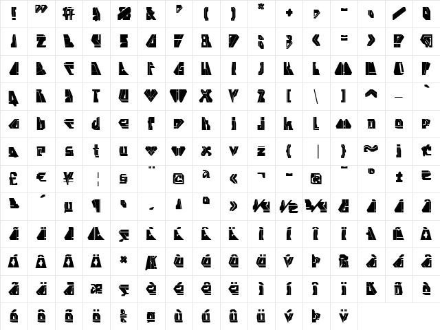 Stealth Regular  glyph index