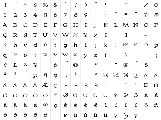 JournalUltra Regular  glyph index