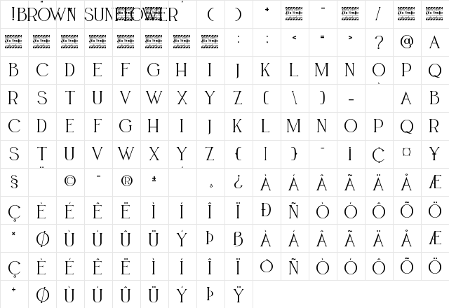 BROWN SUNFLOWER SERIF PERSONAL Regular  glyph index