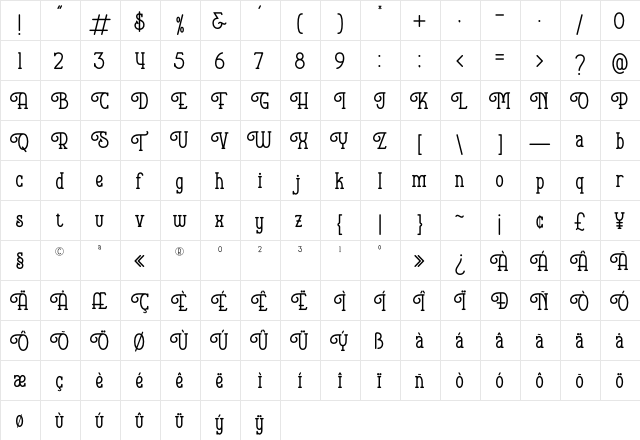 Hopkinson Regular  glyph index
