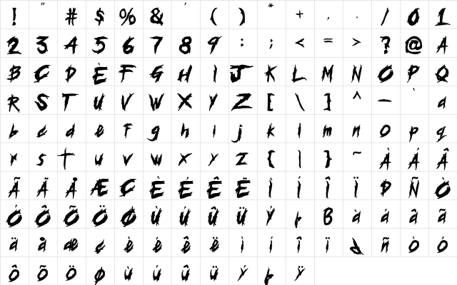 HisteriA Regular  glyph index