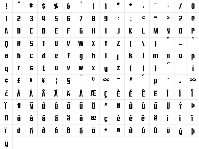 Virtucorp Regular  glyph index