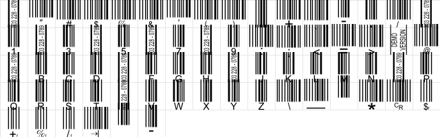 Barcode 3 of 9 Italic  glyph index