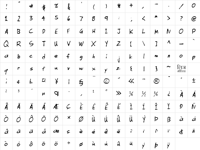 LEHN133 Regular  glyph index