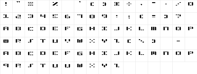 Onhorizall Regular  glyph index