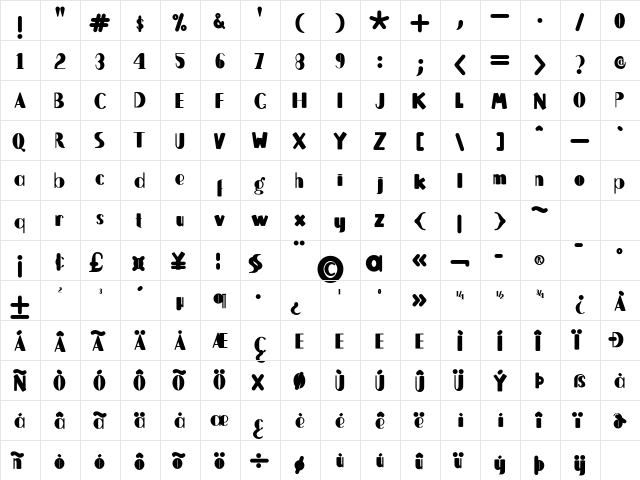 Brighter Medium  glyph index