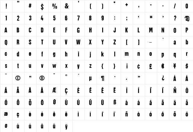 Hector Medium  glyph index